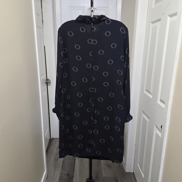 Hobbs Black Dotted Dress | Elegant Shift Midi | Ruffle Sleeve - Picture 6 of 8